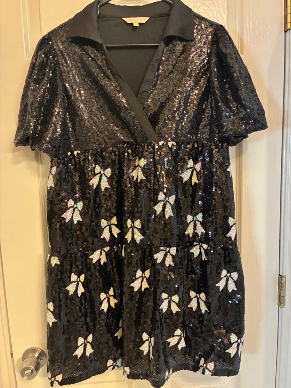 Simply‎ Southern Black Sequin Dress with Iridescent Bow Accents